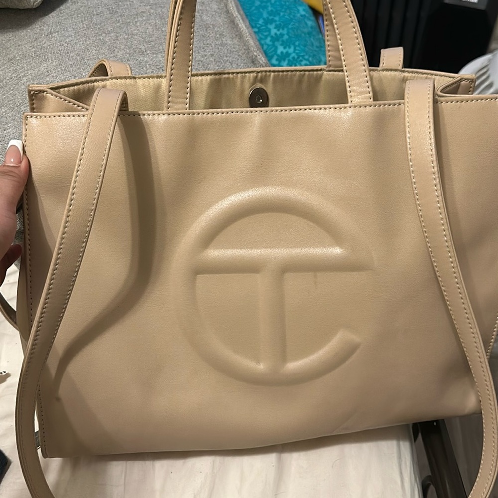 Used telfar medium cream bag